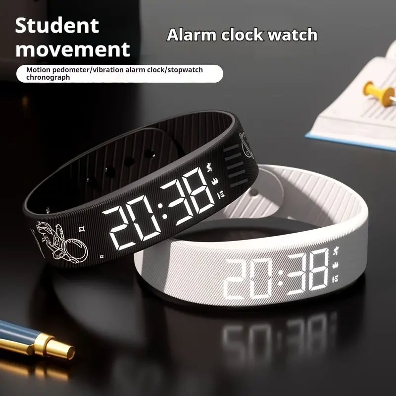 Unisex Smart Watch with Alarm Clock, Pedometer, and Night Light Functions - No Need for Wearing Sensor Design, Rechargeable Battery, White Silicone Strap - Perfect Choice for Father's Day, Mother's Day, Graduation Gifts, Fitness Tracker Watch