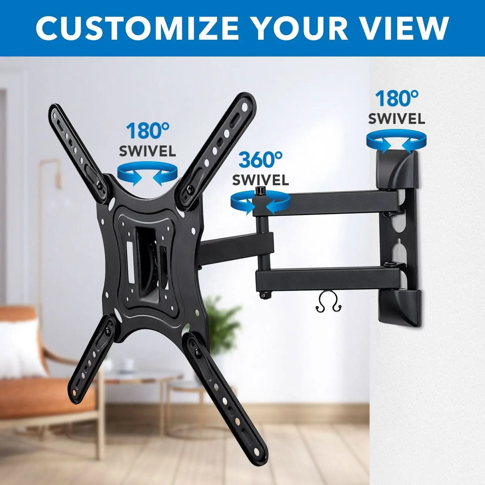 Mount-It! Full Motion TV Wall Mount for 23–55 Inch TVs, Swivel & Tilt Articulating TV Mount, 360° Rotation, VESA 75x75–400x400