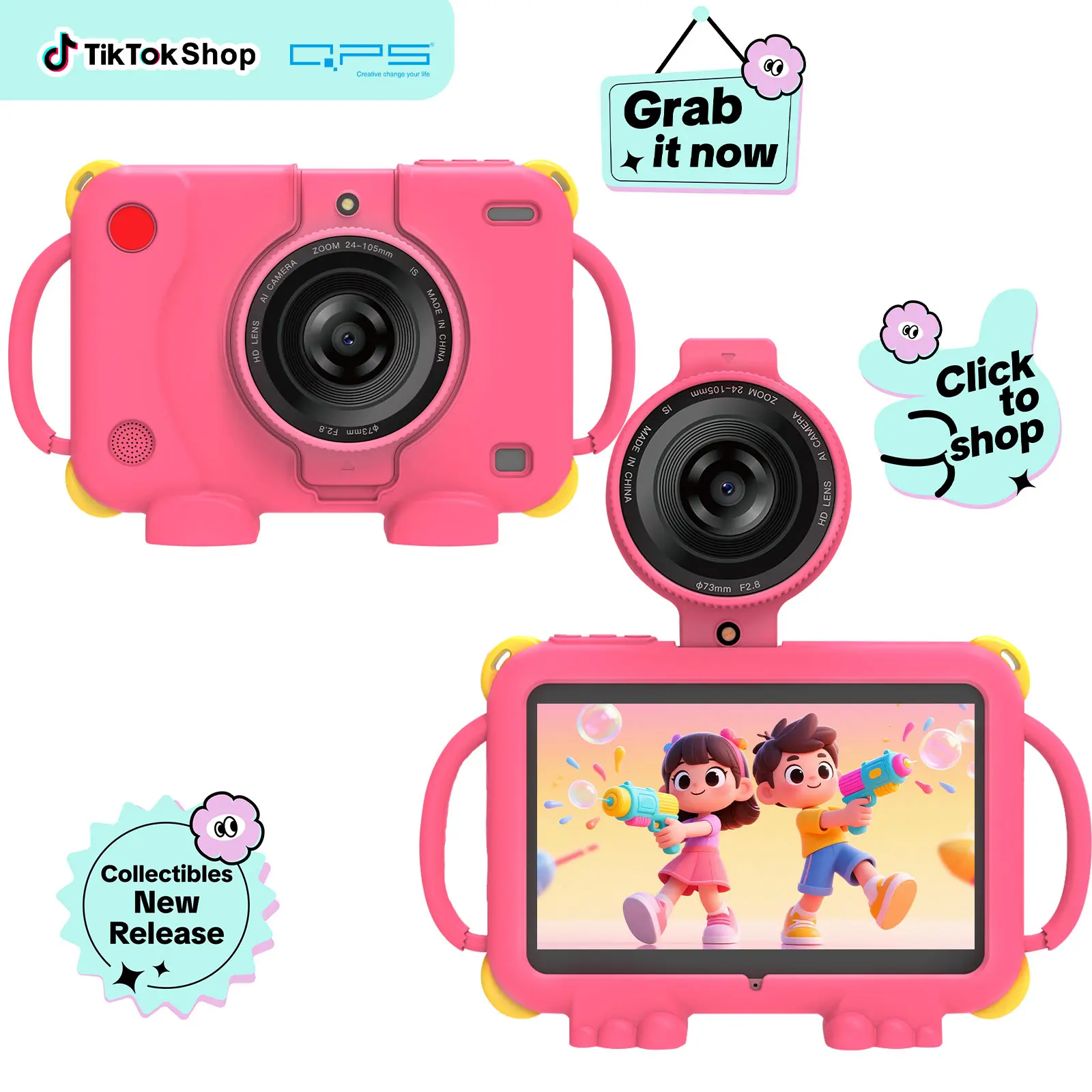 PEICHENG 7 inches Android 15 Kids Tablets , 8GB (3+5) RAM,32GB ROM (Supports 1TB ),Touchscreen, WITH Protective Case, Front-facing camera, Cute,Kids Learning Tablet,back to school,For girls/boys gift, SummerFinds