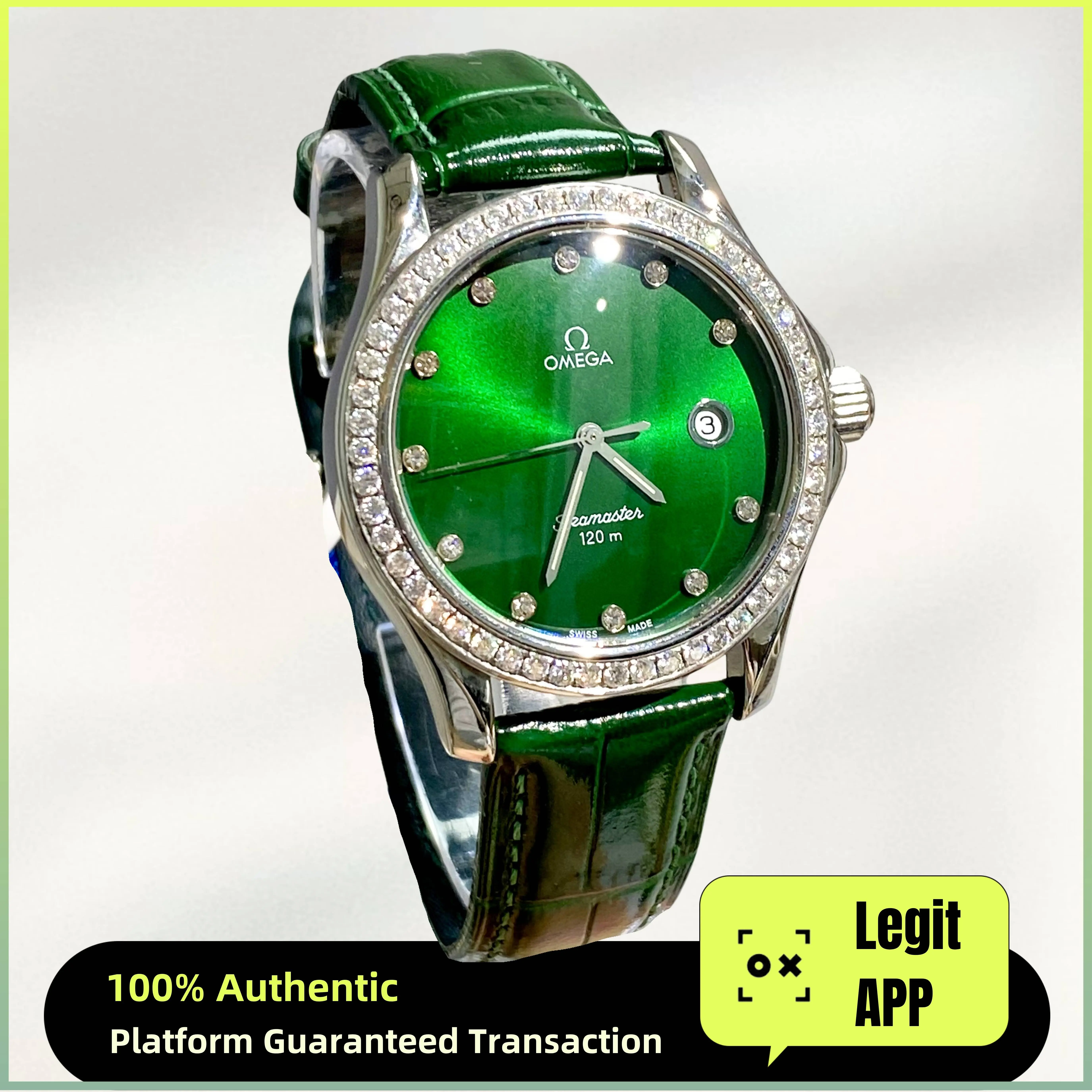 Omega Seamaster 120m 36mm Stainless Steel - Custom Green Dial & Diamond Bezel 14533442