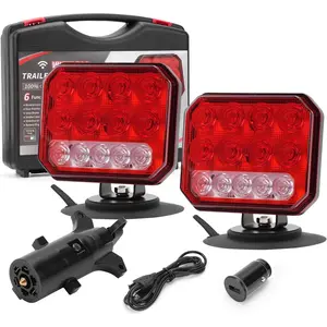 Magnetic Wireless Trailer Lights Kit with Bluetooth Rechargeable LED Tail Light for RV Truck Boat Camper Caravan IP67 Waterproof Reverse Brake Turn Running Lights