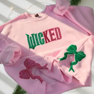 Embroidered Wicked Side Bow Giltter Sweatshirt, Wicked Fan Gift, Defy Gravity Sweatshirt, For Good, Wizard of Oz, Broomstick Magic Sweater,