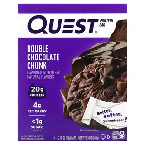 Quest Nutrition Protein Bar, Double Chocolate Chunk, 4 Bars, 2.12 oz (60 g) Each