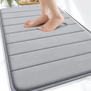 Memory Foam Bath Mat 30x20, Soft Absorbent Bathroom Rug, Quick Dry Non Slip Shower Floor Mat, Machine Washable Bath Carpet for Bathroom Home Decor - Grey