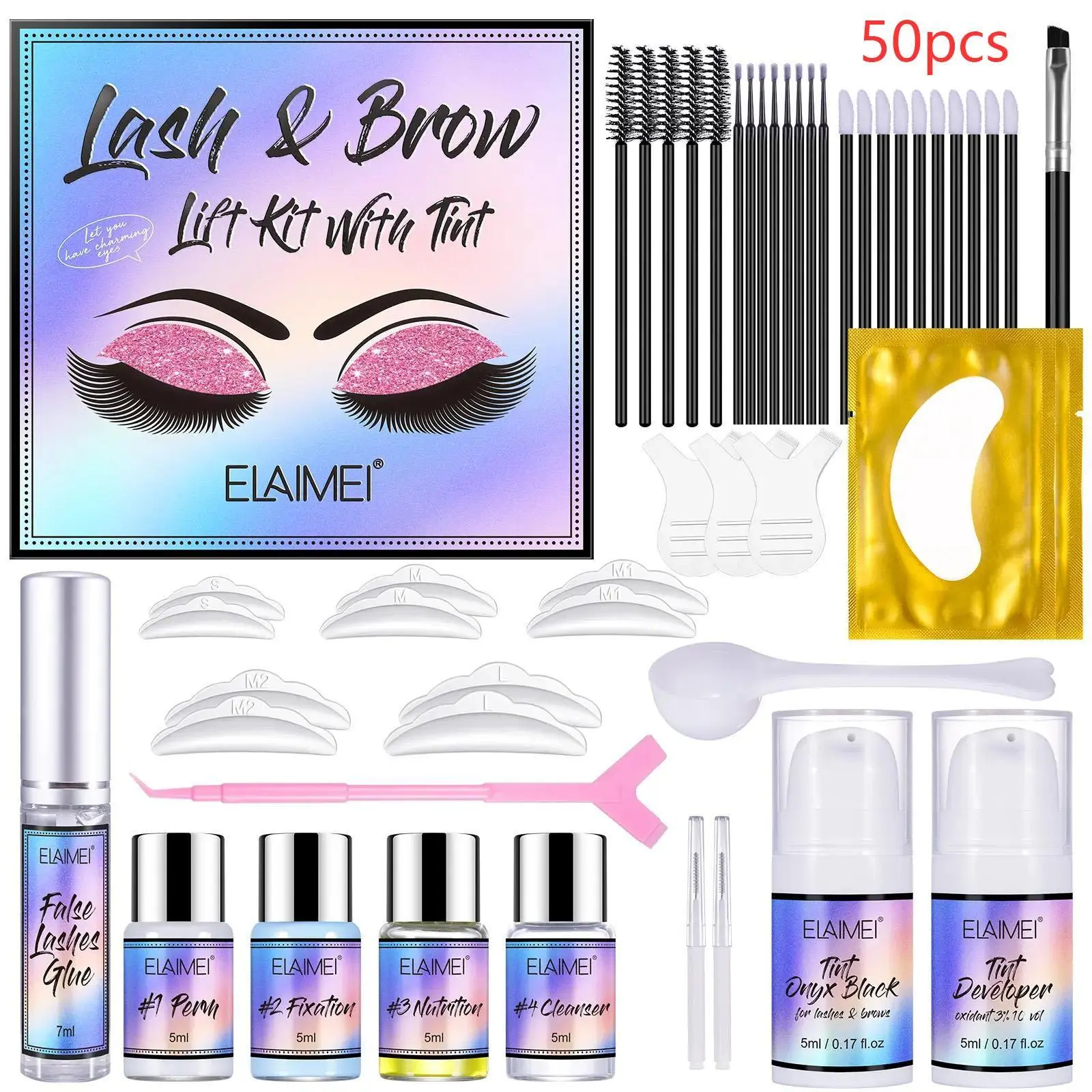Elaimei Eyelash & Brow Dye Kit, Home Edition Semi-Permanent Lash Coloring, Safe for Eyes, Polyester Fiber Material, Single Item Pack