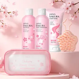 LAIKOU Japan Sakura Hydrating Nourishing Shampoo and Conditioner Set with Hair Mask, Sweet Floral Fragrance Hair Glow Kit, Lightweight Hydration Haircare for All Hair Types, Ideal Gift for Women 3-in-1 Bundle