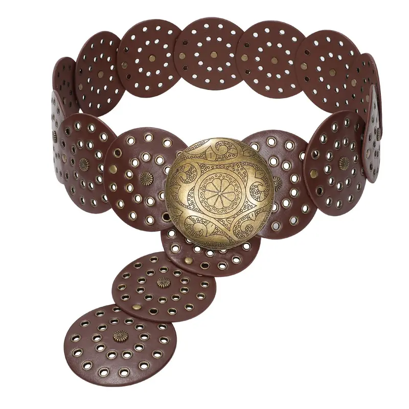 Vintage Western Disc Belt Chunky Cowgirl Boho Wide Waist Cinch Faux Leather Amazon.com: Women Wide Boho Disc Leather Belt Vintage  main image 3