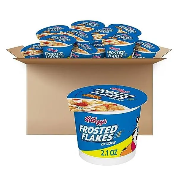 Kellogg's Frosted Flakes Breakfast Cereal Cups, 8 Vitamins and Minerals, Kids Snacks, Original, 25.2oz Case (12 Cups)