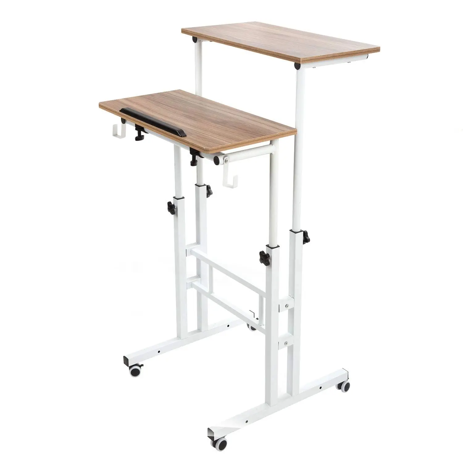 Danpinera Mobile Standing Vintage Oak Desk, Portable Stand Up Desk, Height Adjustable Small Standing Desk Converter with Wheels Computer Workstations, Rolling Desk Laptop Cart for Standing or Sitting