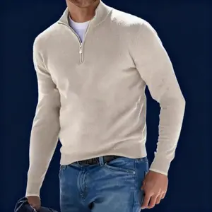 Men's Slim Fit Lightweight Quarter Zip Up Pullover - Mock Neck Long Sleeve Sweater