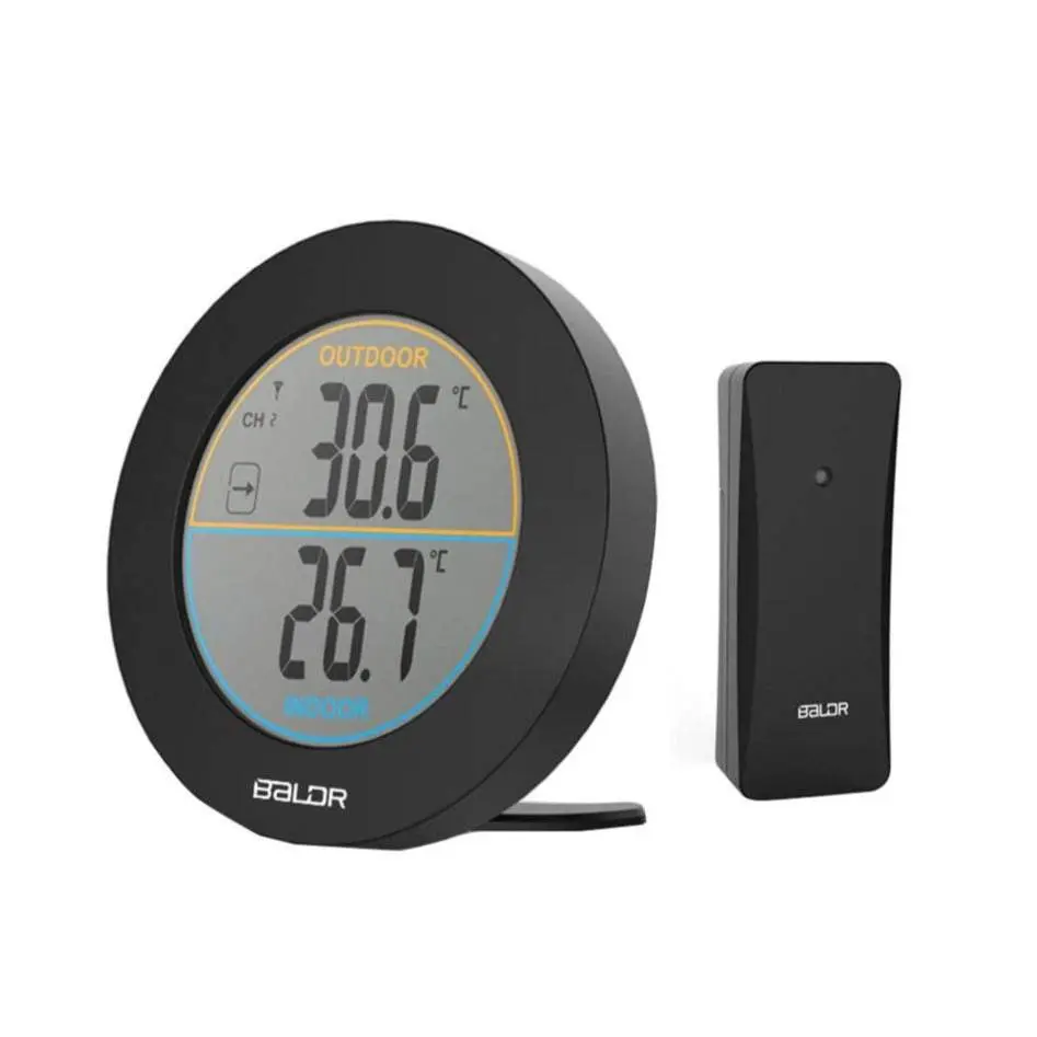 BALDR Wireless Indoor Outdoor Thermometer 2.5" LCD Display Min Max Records Trend Arrows Easy Setup Home Decor