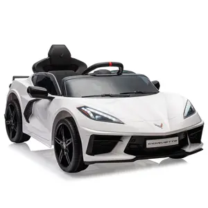 【GARVEE】12V Licensed Corvette Battery Powered Electric Ride-On Car for Toddlers with Remote Control, Visual Dashboard, LED Lights, Music, and Sports Car Design in White - Perfect Gift