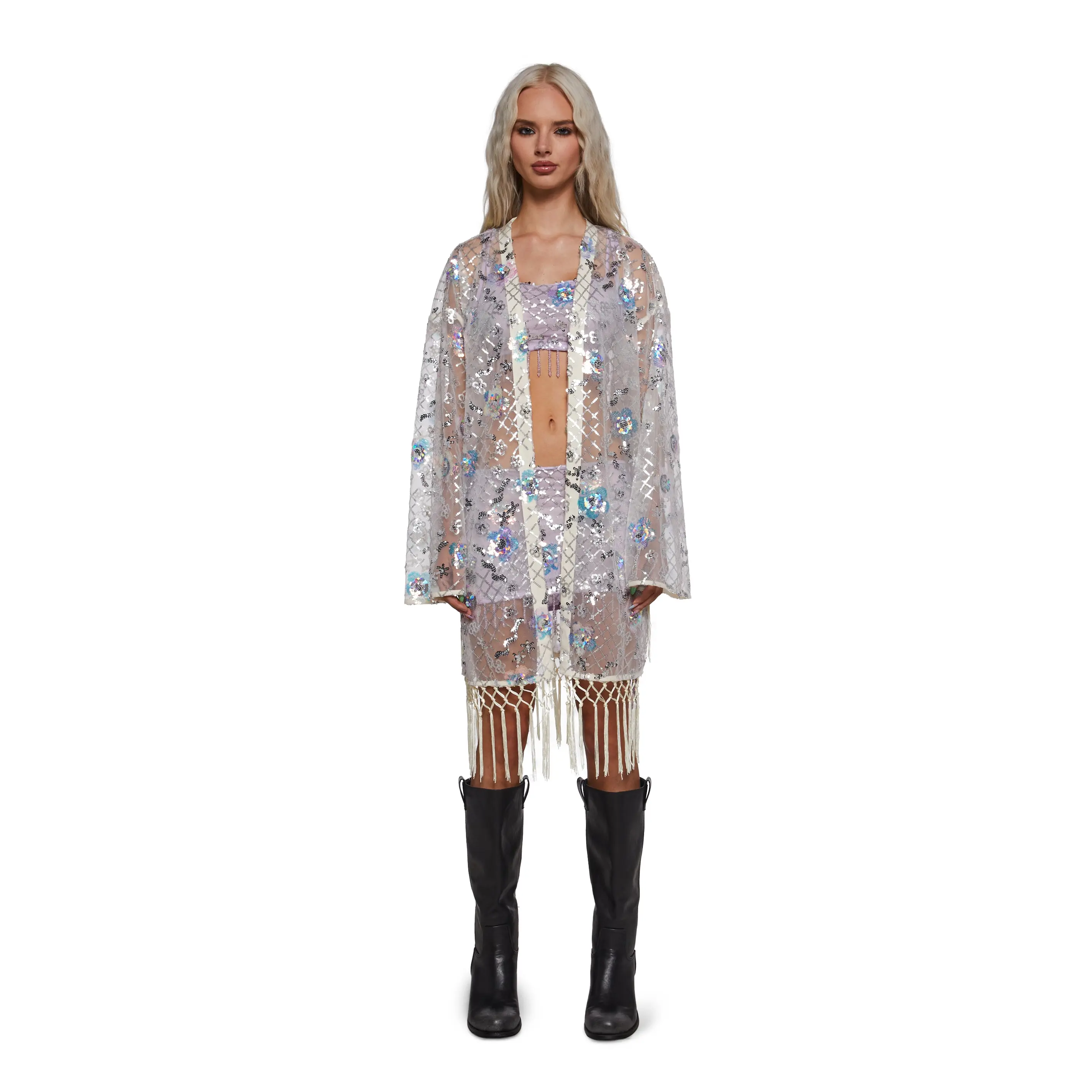 Fluorescent Eden Sequin Duster - White