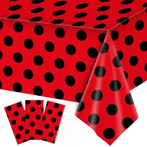 3 Packs Ladybug Party Tablecloths Lady Bug Theme Party Plastic Touchdown Table Cover for Black and Red Dots Ladybug Birthday Party Decorations Supplies Vintage Polka Dots Backdrop， 54" x 108"