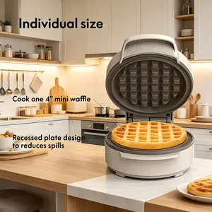 Compact mini waffle maker with ceramic nonstick coating, cord wrap, ready indicator light and cool-touch handles, stackable design with interchangeable plates, 350 watt power, suitable for oatmilkSolo Hot Shop