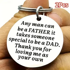 2Pcs Step Dad Keychain Gift, Metal Round Keyring with Inspirational Quote, Perfect for Wedding, Birthday, Housewarming - Universal Fit for Tailgating - Ideal for Father's Day, Christmas, Halloween, Thanksgiving, Graduation & More
