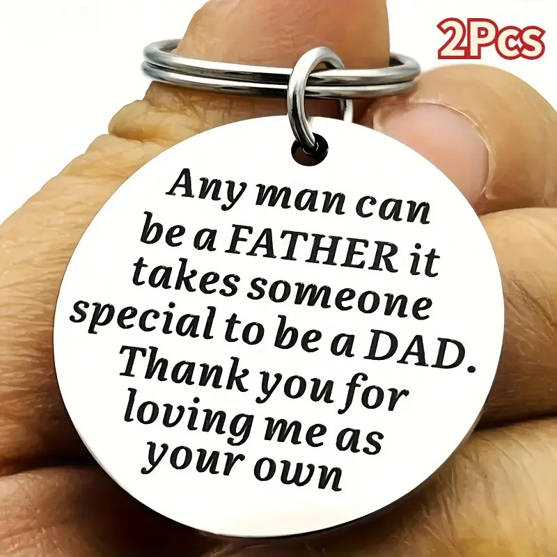Matching Pair of Heavy-Duty Metal Keychains, Engraved Round Shape Quote, Sentimental Father's Day Gift for Step Dads, Keychain Accessory