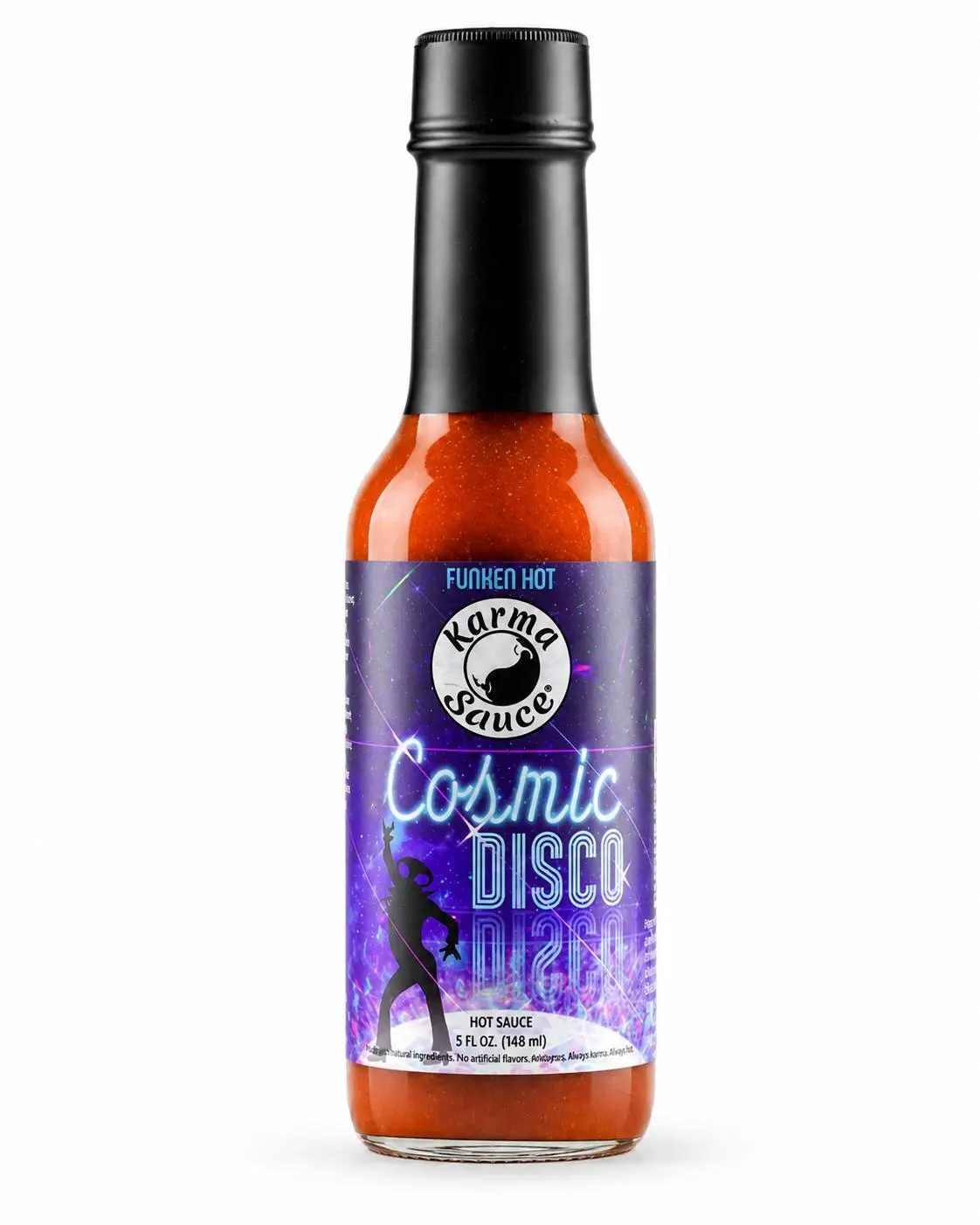Cosmic Disco by Karma Sauce, Medium-Heat Hot Sauce With Flavors of Ghost Pepper, Jalapenos & Garlic, Made With All Natural Ingredients, 5 fl oz Bottle (1-Pack), chili