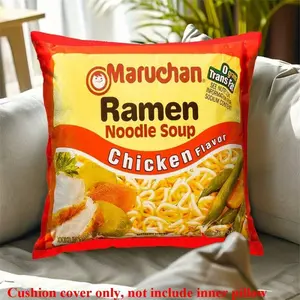 1pc Convenient Ramen & Chicken Soup Decorative Pillow Cover, Novelty Food Themed Pillow Case, Soft Peach Skin Fabric, For Home, Outdoor, Bedroom, Living Room Sofa Decor, 17.7*17.7 Inch (Without Pillow Insert)
