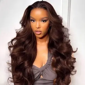 [13x6 Glueless WIG] Megalook #4 Chocolate Brown HD Lace Frontal Wigs Put on Go Glueless Wig Body Wave Human Hair Pre-plucked Natural Hairline With Drawstring Band