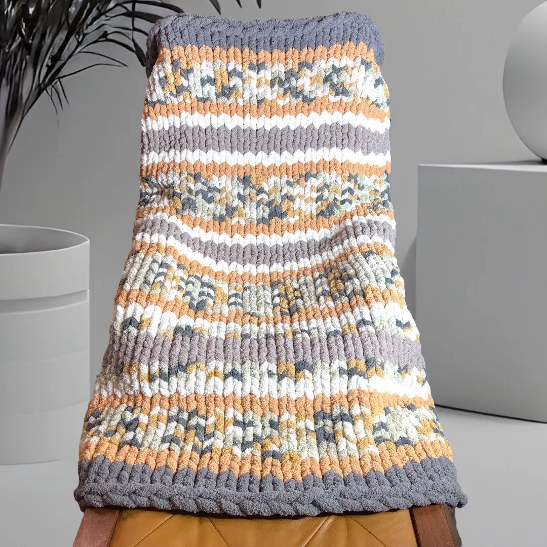 QNA Camel Gray Chenille Blanket