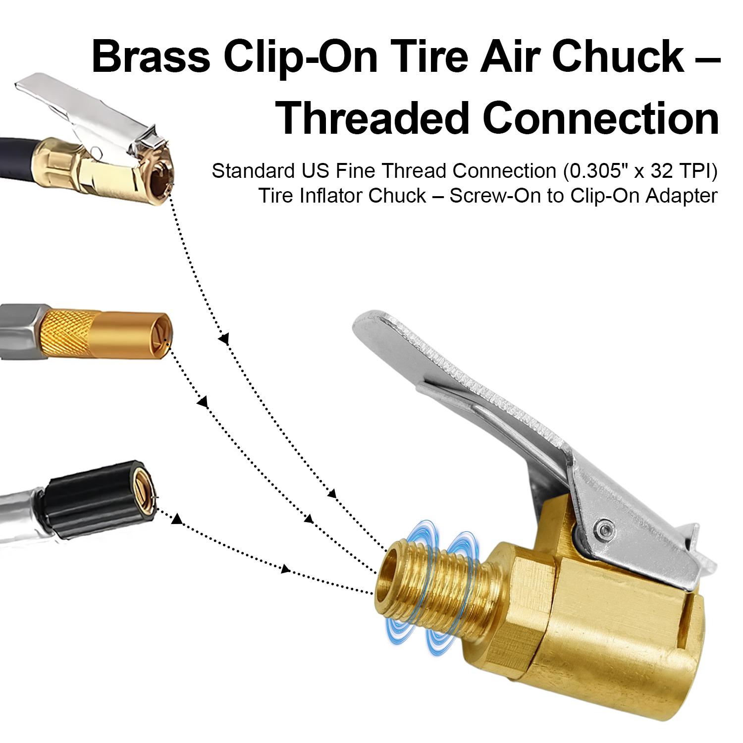 Tire Air Chuck with Clip Adapter, Brass Locking Tire Inflator Nozzle Adapter Connect,No Leakage Tire Chucks for Vehicle Inflator Compressor Pump Connect Accessories Tool 8mm