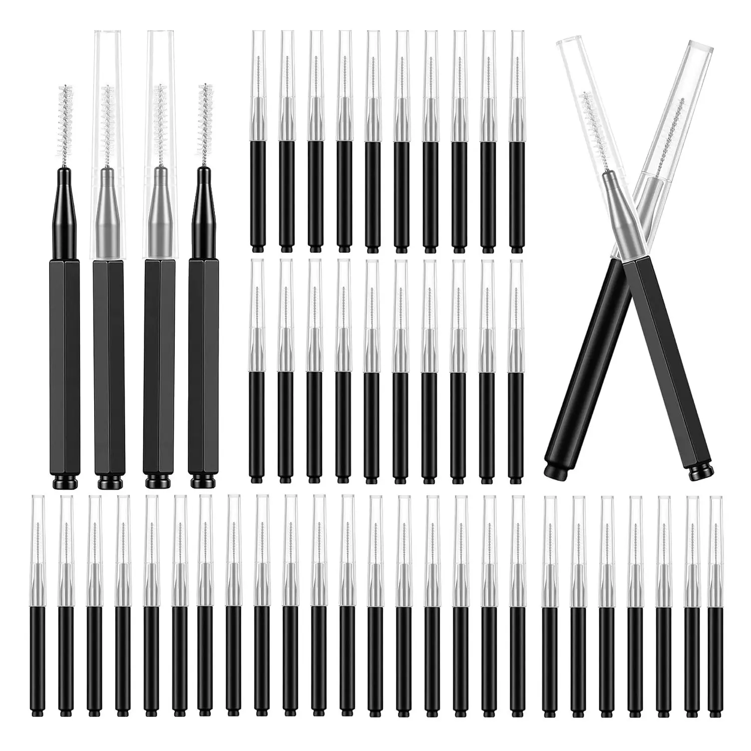 100 Pcs Micro Eyebrow Brush with Cap, Spoolie Lash Comb, Lift Tools for Brow & Eyelash Extensions, Lamination (Black)
