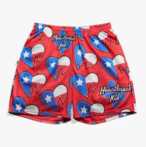 Heartbroken Retro Shorts Men's Basketball Shorts Workout Sport Knee Pants with Pockets Athletic Sweat Walking Summer Black and Red Shorts