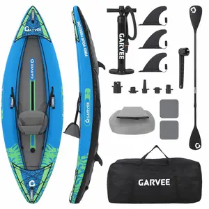 Garvee 12.5FT 2-Person Inflatable Kayak, 450 lbs Capacity Fishing Touring Kayak for Adults, Portable Kayak with Padded Seat, 3-Fin Design, Hand Pump, Carry Bag & Repair Kit