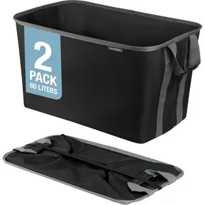 Collapsible Laundry Basket Hamper - Black 2-Pack 60L - Space Saving Storage Organizer with Handles Foldable Home Organization