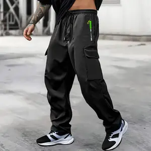 Mensfashion Black Men's Lightweight Non-Stretch Cargo Pants - All Seasons Work Trousers with Drawstring Waist, Zipper Pockets, Side Pockets, Easy-Care for Outdoor, Everyday Use