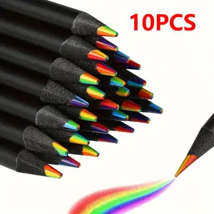 10pcs Rainbow Pencils, Multicolor Wooden Drawing Pencils, Personalized 7-In-1 Pencil Cores, Ideal for DIY Art and Coloring Gifts, Art Materials, Art Supplies, DIY Painting Supplies