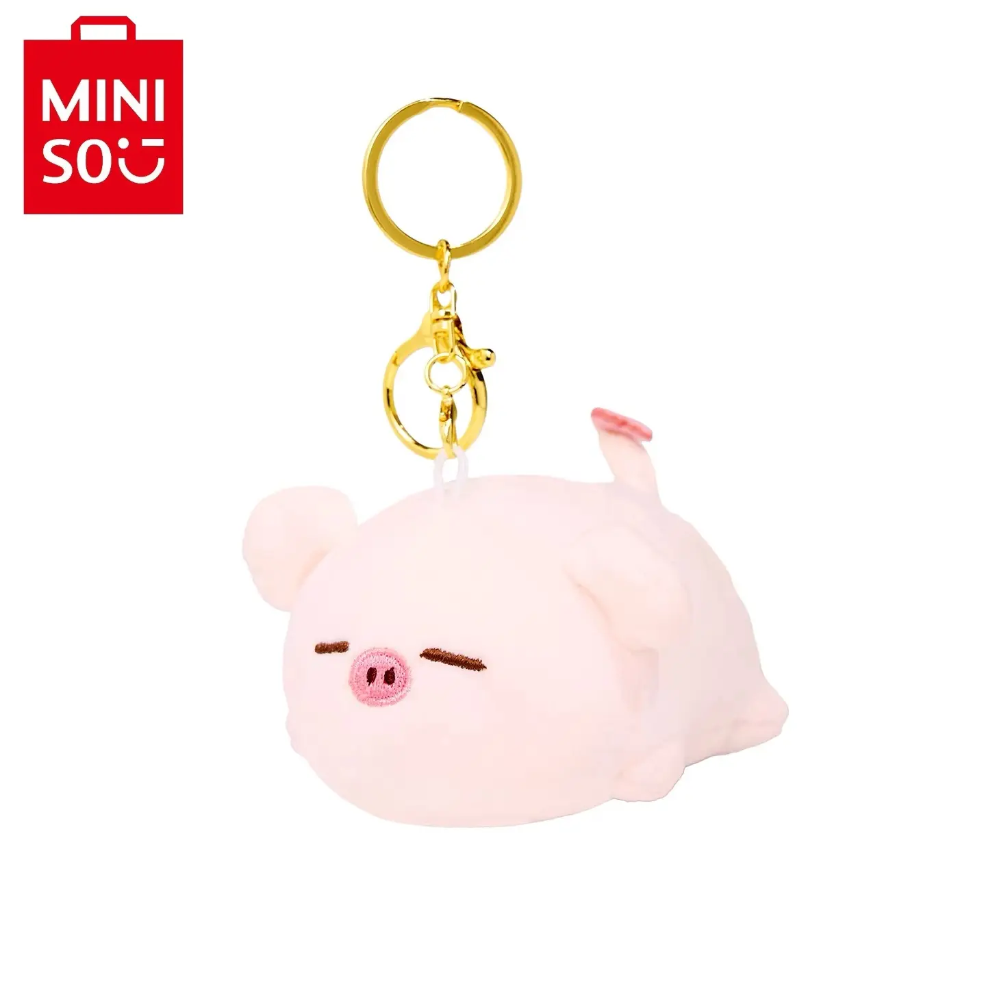 MINISO B-BO Pig Theme Lying Pose Stuffed Animal Keychain, Fluffy Bag Charm, Soft Toy Pendant Backpack Accessory, Keychain for Bags, Gift for Girls Kids #Summervibes, Back To School