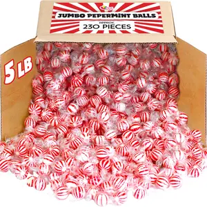 Peppermint Candy Balls  5 lb Bulk  Red & White Striped Hard Mints  Individually Wrapped Mint Hard Candy Sweet