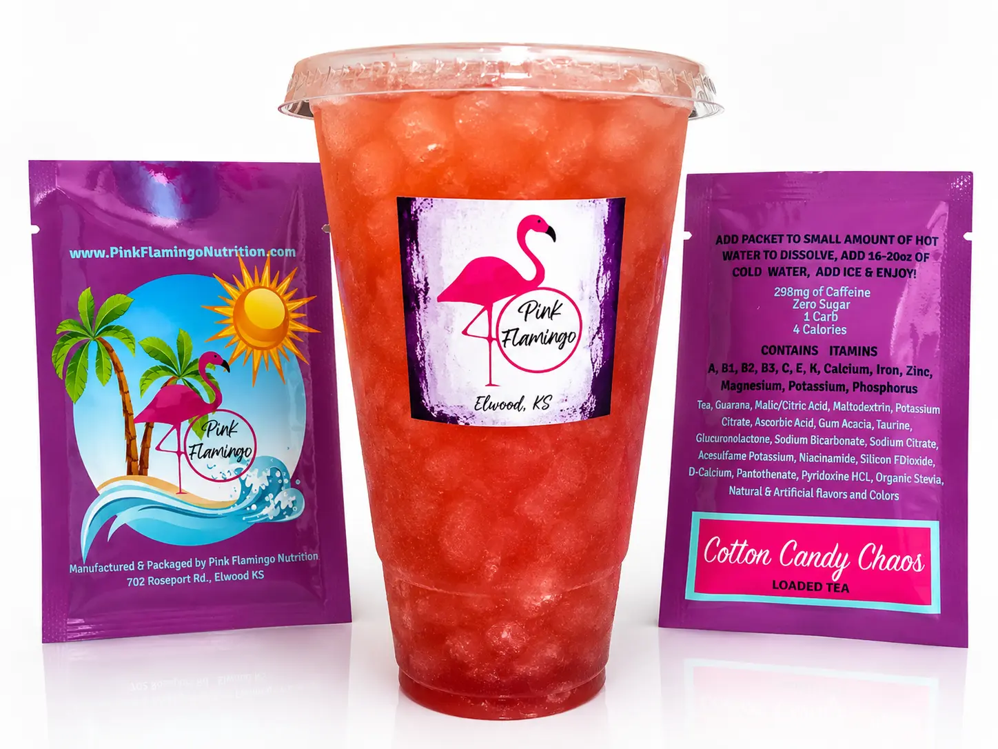 Cotton Candy Chaos Loaded Tea - 298mg Caffeine, 1 Carb, 4 Calories, 0 Sugar - Blueberry, Cotton Candy, Lemon, Cherry, Raspberry Flavors