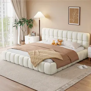 King Size Upholstered Platform Bed with Thick Fabric, Grounded Bed with Solid Frame