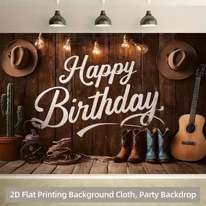 Cowboy Birthday Party Backdrop Banner, Western Style with Cowboy Gear & Cactus Pattern, Perfect for Theme Parties & Studio Shooting, Party Decorations