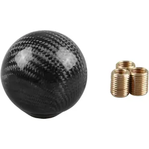 Carbon Fiber Shift Knob Gear Shifter Knobs with 3 Adapters Round Ball Stick Shifter Level Black