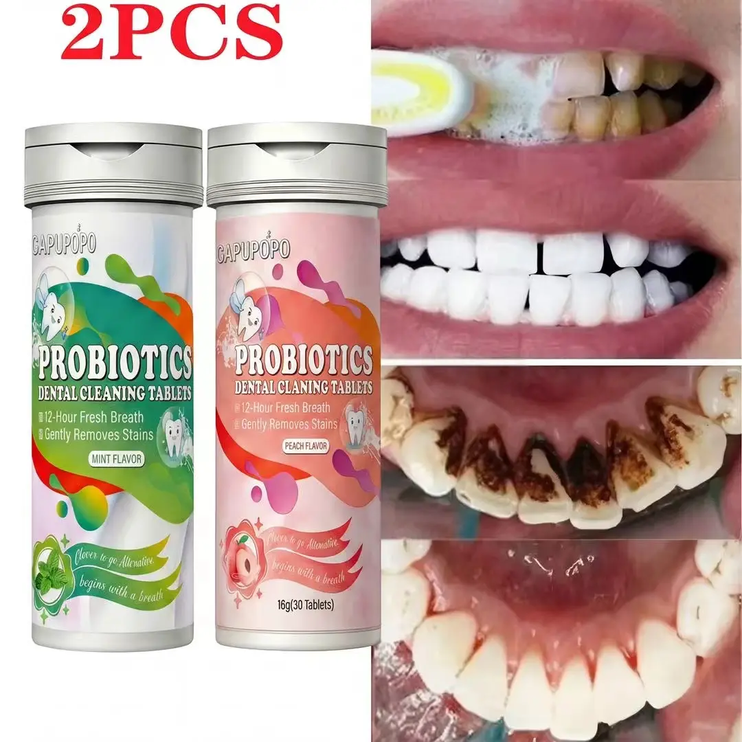 CAPUPOPO Probiotic Solid Toothpaste,Nano Hydroxyapatite,Mouthwash,Gentle Effective Clean, with Pearl Powder for Brightening Teeth, Gentle Stain Removal,Long-Lasting Fresh Breath, Fluoride-Free Daily Oral Whitening for Adults, Eco-Friendly tablet bad