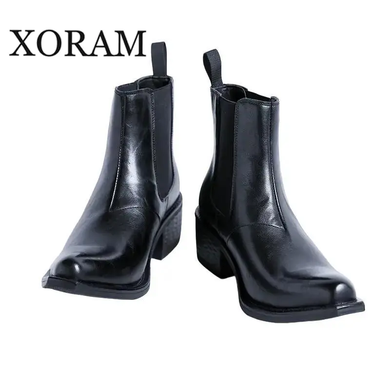 XORAM Men's Closed Pointed Toe Retro Distressed High-Top Leather Chelsea Boots - Breathable Walking Footwear, Business Style, Model 66627, Walking Shoes, Pu Leather, Internal Elevation
