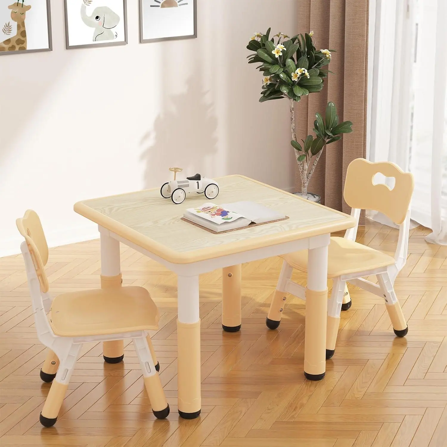Gaomon Toddler Ergonomic Activity & Study Table with 2-Chair Set - Graffiti Top, Multi-Level Height Adjustment, Easy Setup for Reading, Drawing, Toddler Activity Table