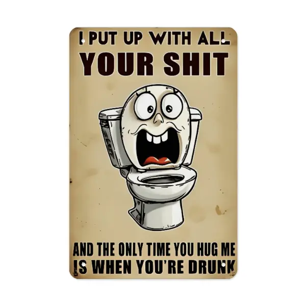 Hangable Rustproof Vintage Tin Funny Toilet Wall Plaque - 1pc 8x8in 2D Flat Printed Metal Home Decor Item, Dad Gift, Celtic Zodiac Norse Myth Pagan Collectible, Bros Gift for Anniversary Study Decor