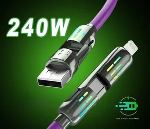 240W light column four-in-one data cable PD two-to-two type-c fast charging, suitable for Apple and Huawei mobile phone charging cable