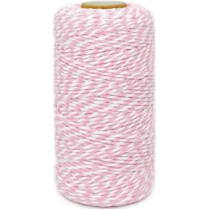 2mm Thick 328ft Pink & White Cotton Baker Twine, Cotton String for Gift Wrapping, DIY Crafts, Christmas, Home Decoration and Gardening