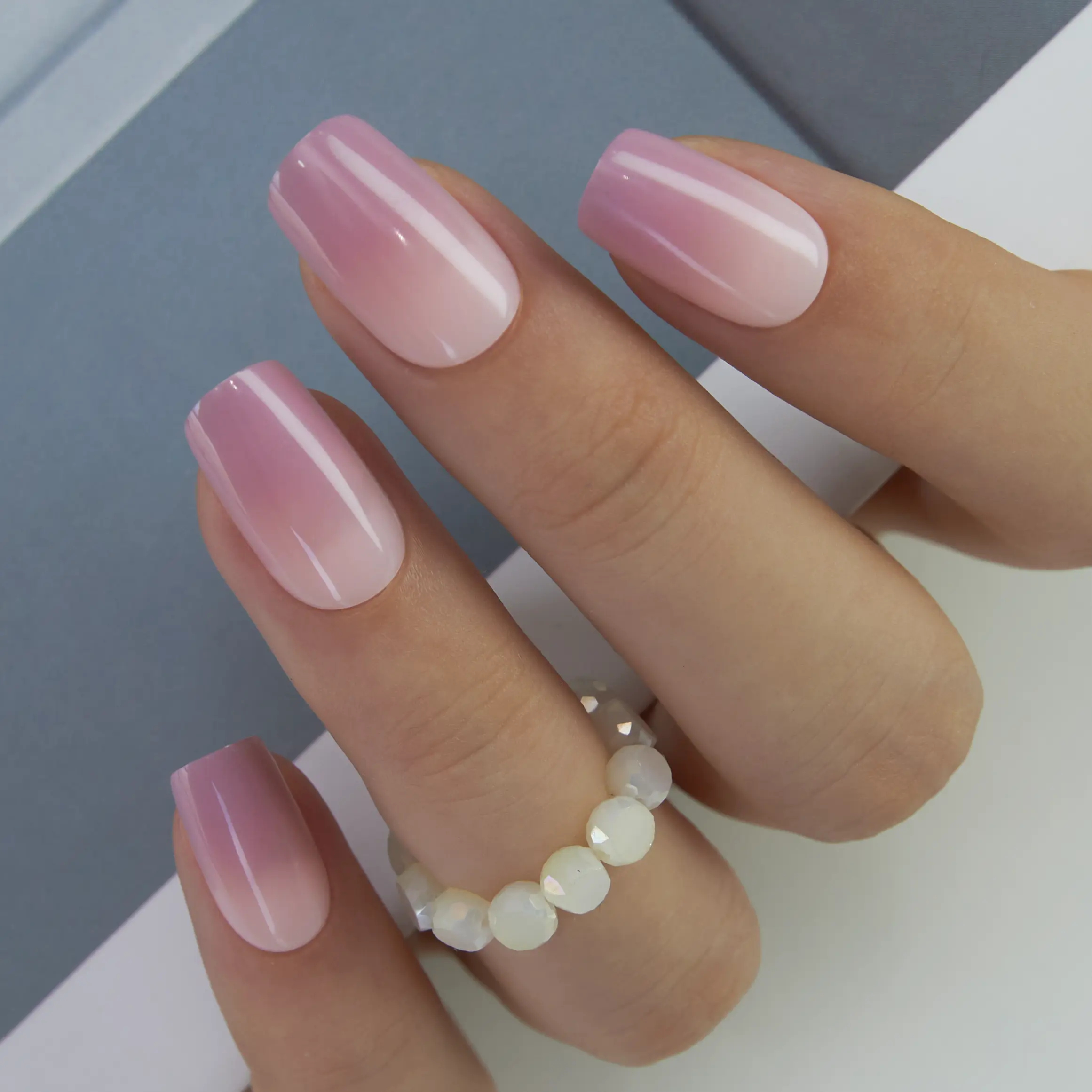 Elegant Fade Press On Nails | CurvLife Nail | 24pcs Medium Square Fake Nails | Glossy Finish with Subtle Pink-Purple Gradient | Easy to Apply, Comfortable & Long-Lasting | Great for Bridal Showers, Art Gallery Visits, Upscale Dinners & Formal Events