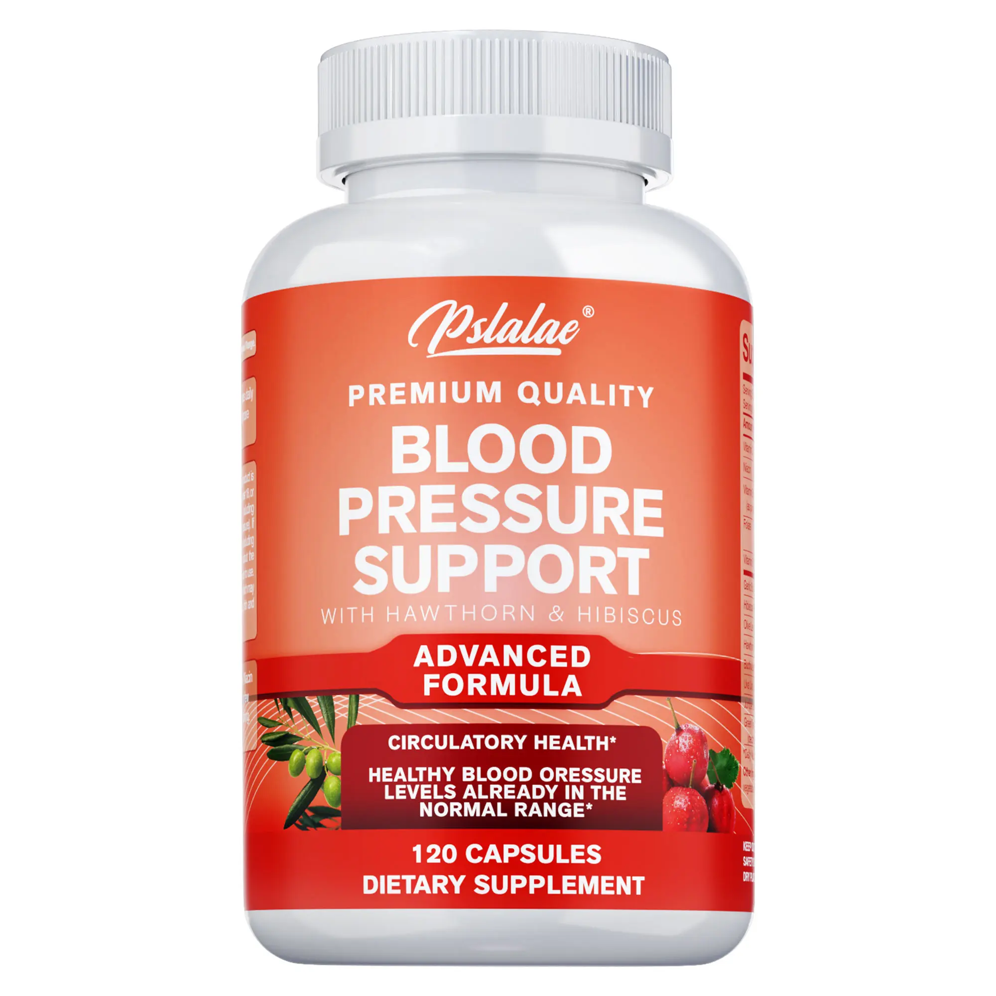 Pslalae is a premium blood pressure supplement containing extracts from olive leaf, hawthorn, hibiscus flower, and other ingredients to support healthy blood pressure.