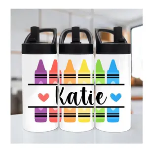 Kids Tumbler Back to School Ool Personalized with Name Katie and Colorful Crayon Design for Back to School Needs