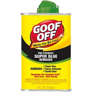 Goof Off Pro Strength Super Glue Remover 4 oz – Fast-Acting Adhesive Remover for Super Glue, Epoxy & Tough Sticky Residue, Professional Strength Cleaning Solution