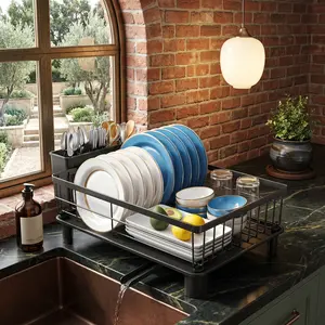 Dish Drying Rack Stainless Steel Space Saving Dish Drainer with Utensil Holder and Drainboard for Kitchen Counter