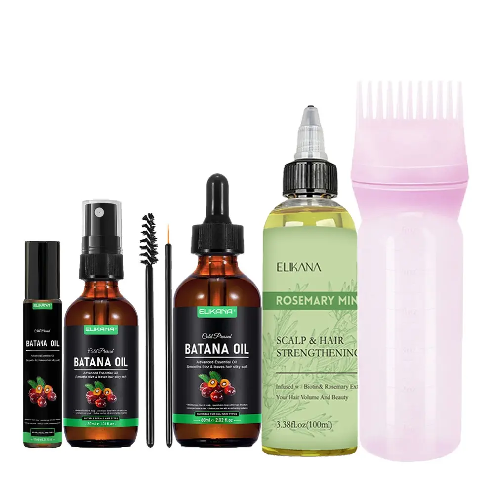 Rosemary & Batana Essential Oil Set for Haircare, Haircare Product, Infused with Peppermint Oil & Biotin, Moisturizing Nourishing Formula for Dry & Frizzy Hair, Nourishes Scalp, Helps Hair Look Thicker & Smooth, Scalp Serum, Hair Treatment